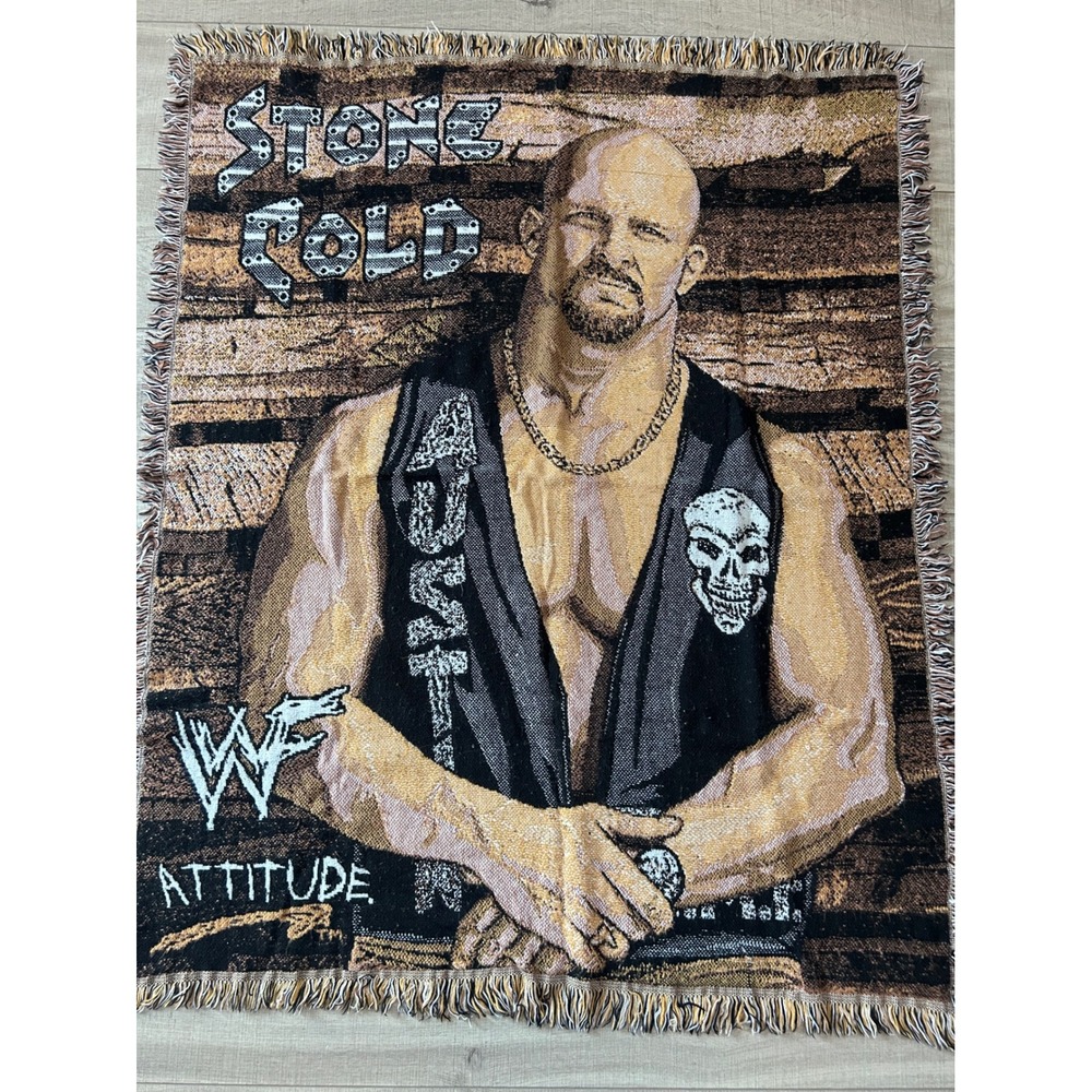 Vintage WWF Stone Cold Steve Austin Attitude Woven Tapestry Throw Blanket - Picture 7 of 9